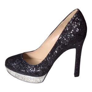 Joan & David Black Glitter Platform Pumps